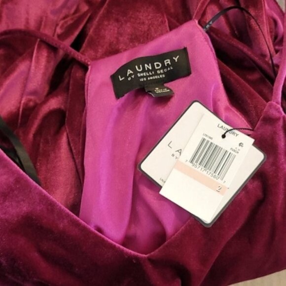 NWT Laundry Racerback Stretch Velvet Fuchsia Mini Dress w Pockets 2 - Picture 3 of 3